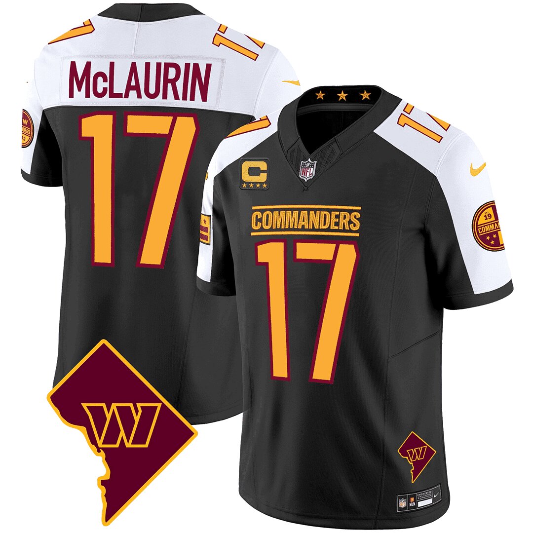 Men Washington Commanders 17 Mclaurin Black DC Map Patch 2024 Nike Vapor Limited NFL Jersey
